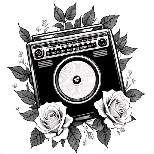 Old School Radio And Roses Surrounded