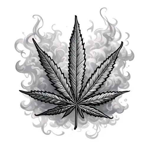 Marijuana Leaf Surrounded By Clouds Of Smoke Swirling