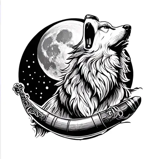 Peace Pipe And Wolf Howling At The Moon