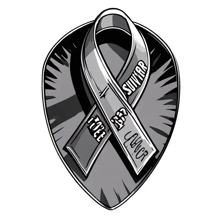 Gray Cancer Ribbon With Fighter And Survivor On It