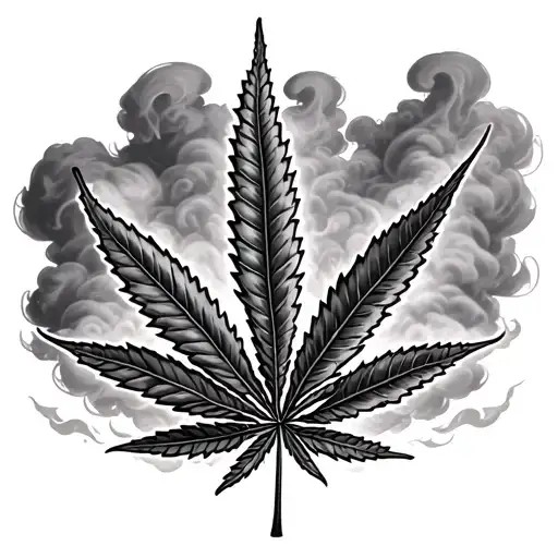 Marijuana Leaf Surrounded By Big Clouds Of Smoke Rising