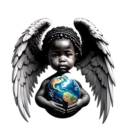 Baby African Angel Wings Holding The Earth Tattoo idea