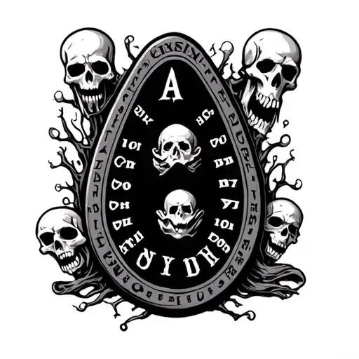 Ouija Board Planchette With Skulls And Ghosts