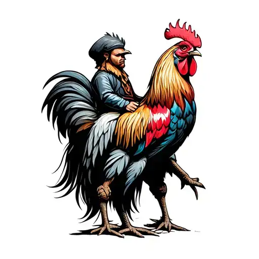 Zigzag Man Riding A Rooster