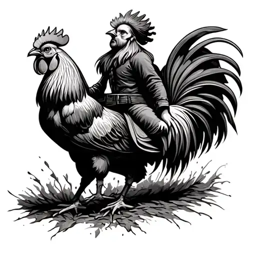 Zigzag Man Riding A Rooster