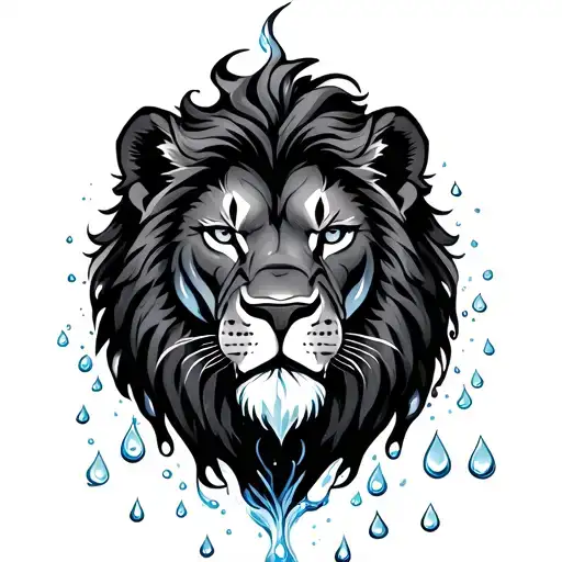 Black Lion Letting Go Water Droplets