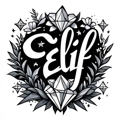 In The Back Down Name At The Elif Center With Stars And Diamond Flowers