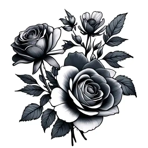 Minimalist Flower Bouquet With 2 Roses 1 Violet 1 Cosmos