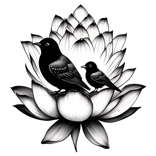 Lotus Flower Outline With Mom And Baby Bird Inside