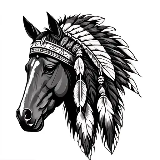 Horse Head With Native American Headdress