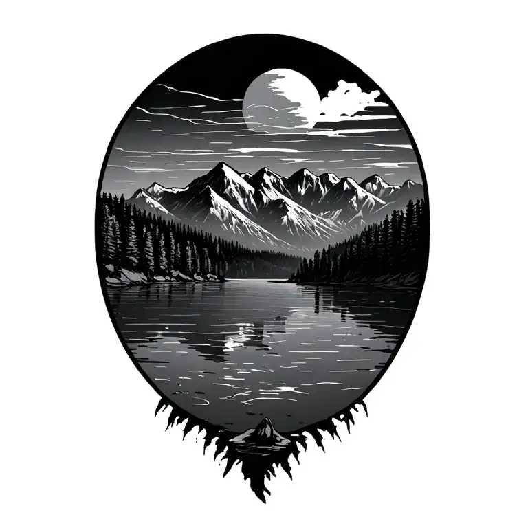 Sun Lake Surrounded By Mountains