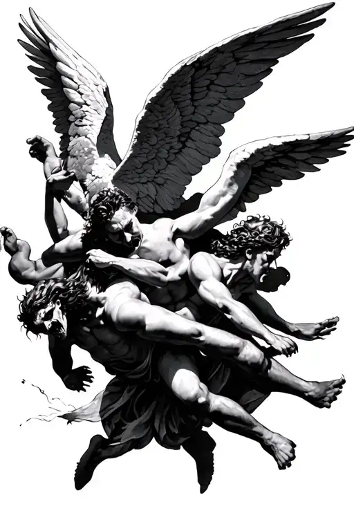 Angels Attacking Demons From Above In Flight