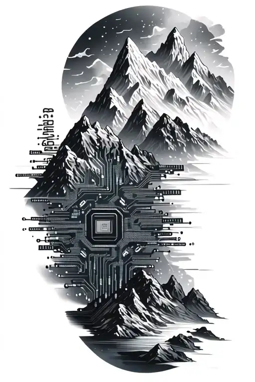 Microchip Circuit Infused In Mountains