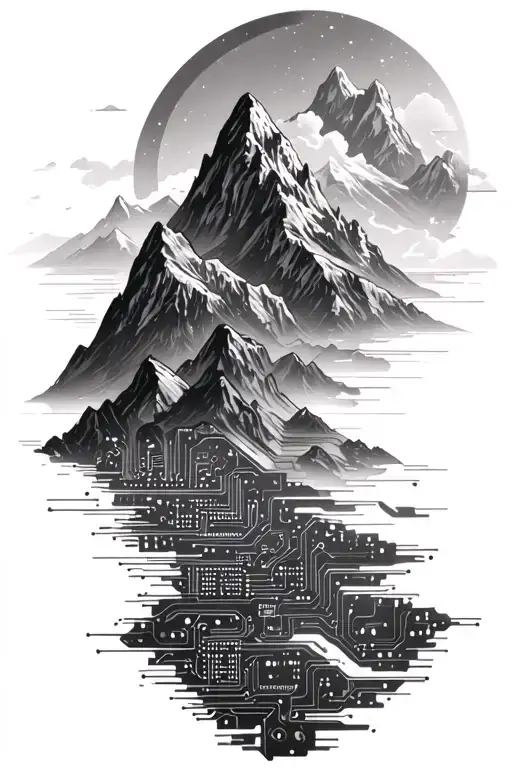 Microchip Circuit Infused In Mountains