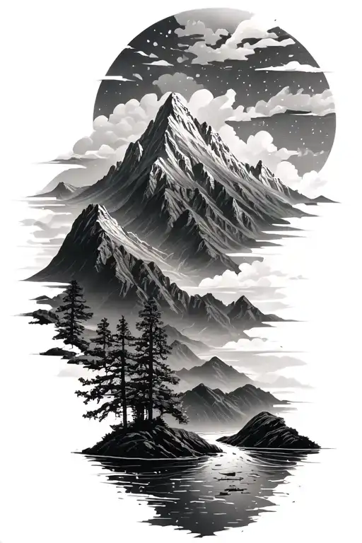 Microchip Circuit Infused In Mountain And River