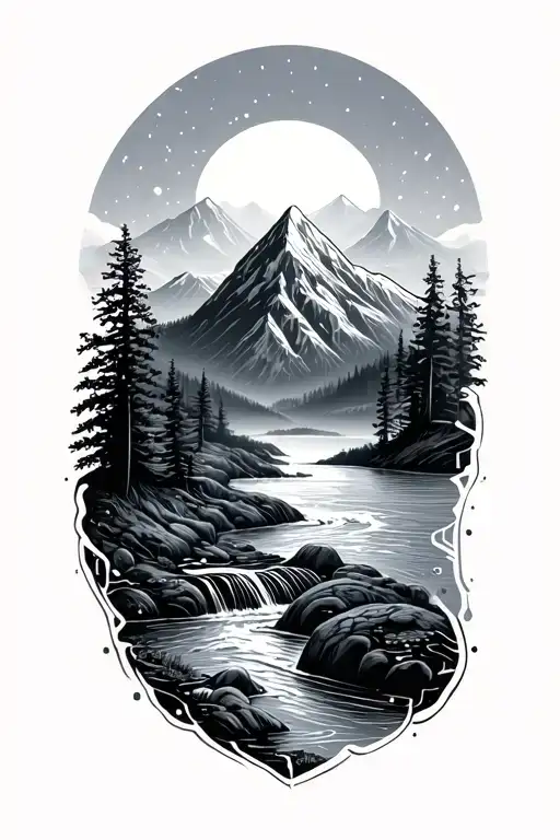 Microchip Circuit Infused In Mountain And River