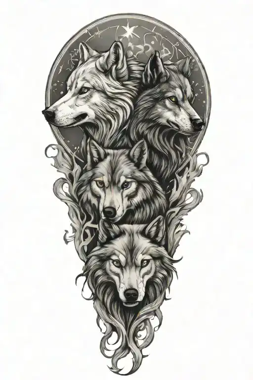 Two Wolves With Scorpio And Pisces Zodiac Signs Incorporated