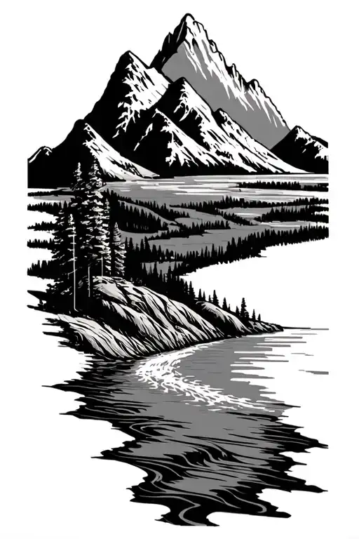 Microchip Circuit Infused In Sawtooth Mountain And River