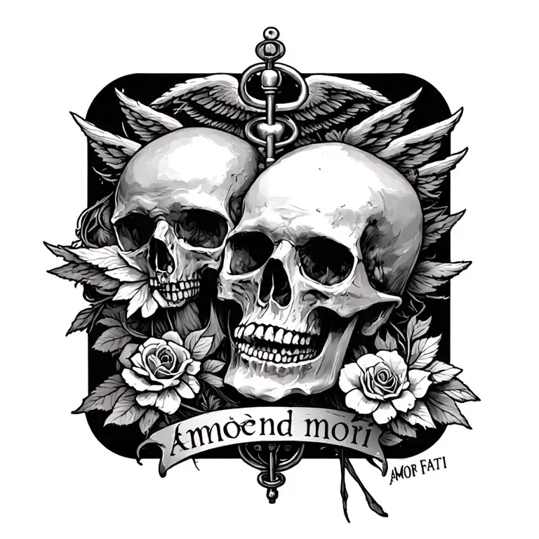 Medical Cadeus With Memento Mori And Amor Fati