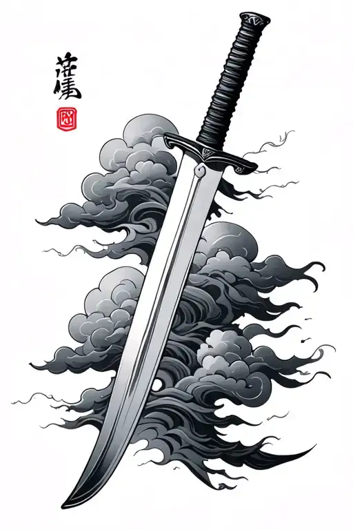 Japanese Katana With Clouds