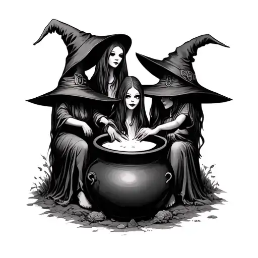 3 Witches Around Pot With No Eyes In Cave