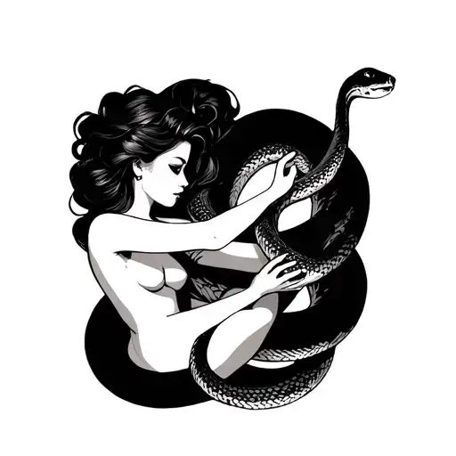 Women Holding A Snake Around Her Body