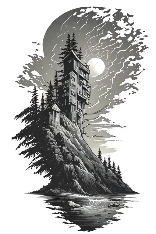 Microchip Circuit Infused In Sawtooth Mountain And River