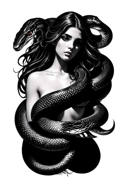 Snake Wrapped Around A Women Full Body