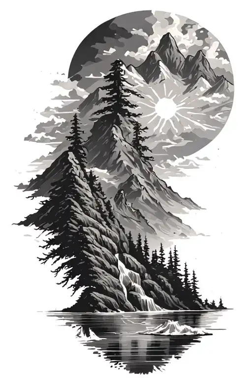 Circuit Pattern Infused In Sawtooth Mountain And River