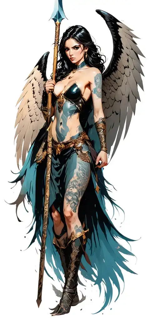 Fantasy Style Female Battle Angel Using A Spear
