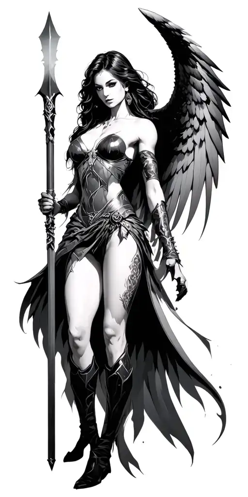 Fantasy Style Female Battle Angel Using A Spear