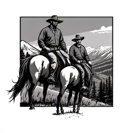 Two Men Ridding Horseback Montana Road Trip In The Mountians