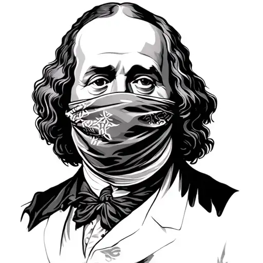 Ben Franklin With A Bandanna Mask Holding