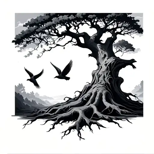 A Treee With Birds Soaring