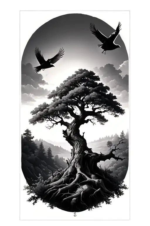 A Treee With Birds Soaring
