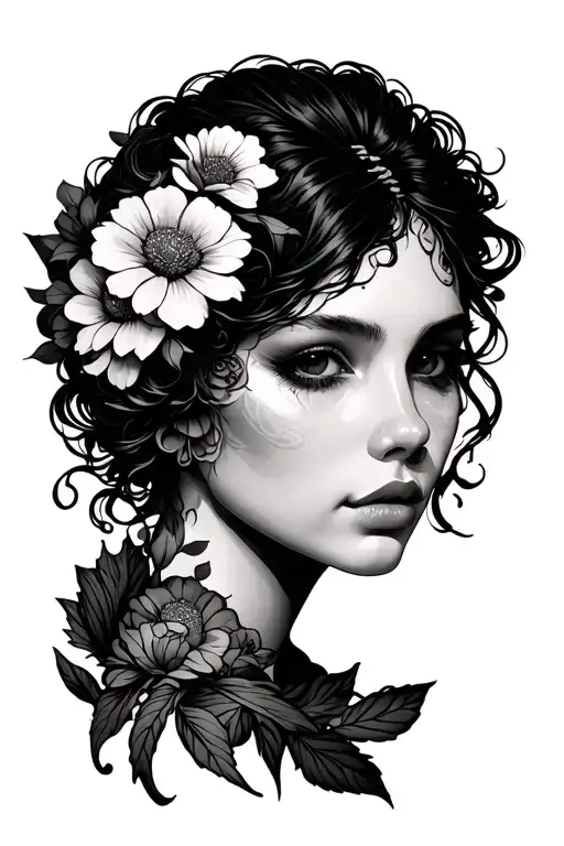 Single Head With Flowers