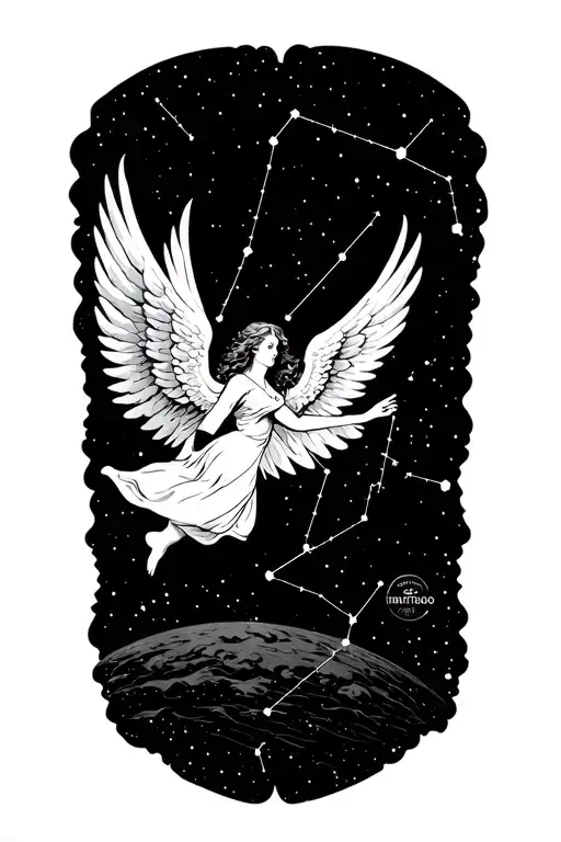 Angel Falling From The Sky With Constellations Forming
