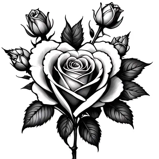 Rose Buds Hearts One Heart