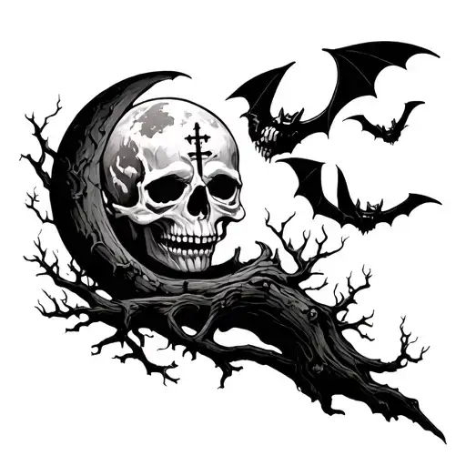 Bats Trees Skulls Flames The Eart Moon Crosses