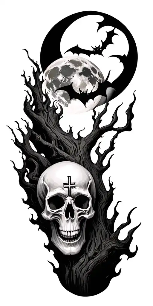 Bats Trees Skulls Flames The Eart Moon Crosses