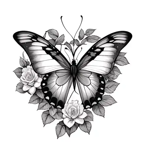 Rose Buds Hearts One Heart Butterfly