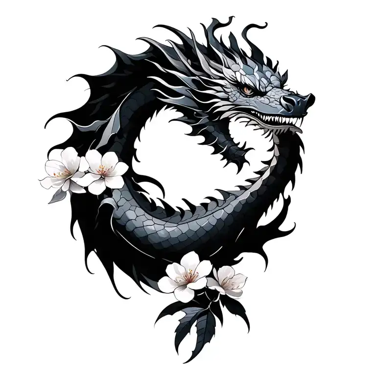 Minimalist Dragon With Cherry Blossoms