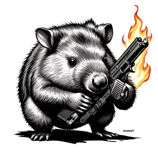 Fighting Wombat With Guns And Fire And Make It The Coolest Wombat For Forearm