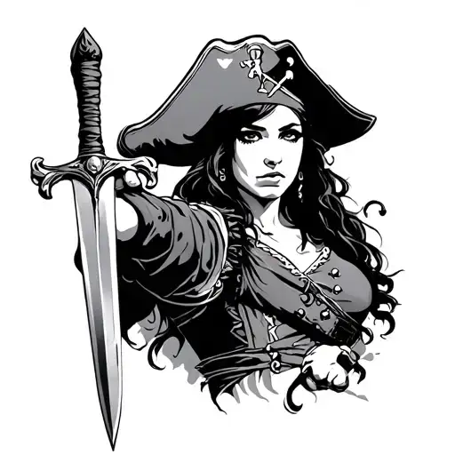 Pirate Woman Holding Sword