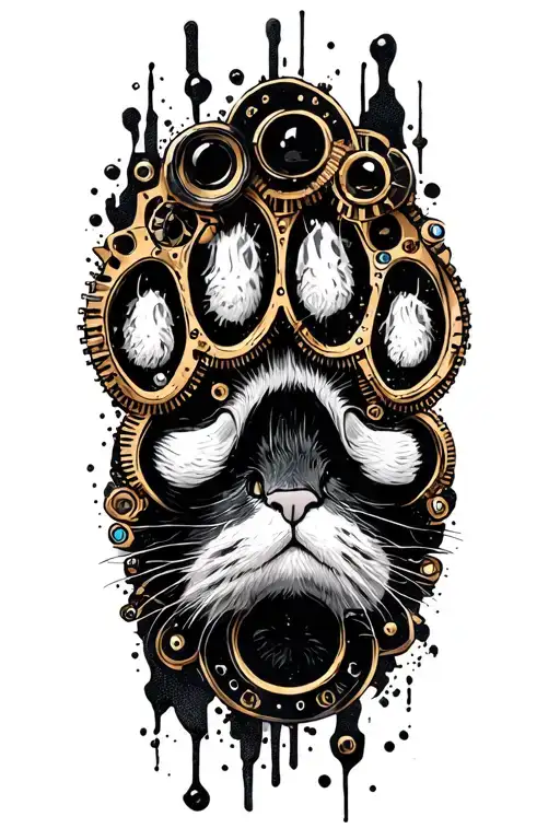 Steampunk Cat Paw Print Surrounded