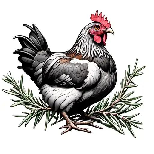 Hen With Rosemary Branch Surrounded