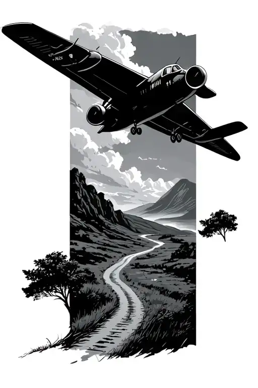 Flying Plane Over A Path Scene