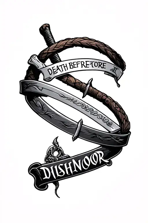 Death Before Dishonor Words Written In A Piece Of Leather Around A Katana
