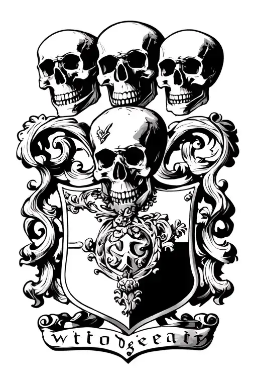 Three Skulls Above Coat Of Arms Royalty Heraldry