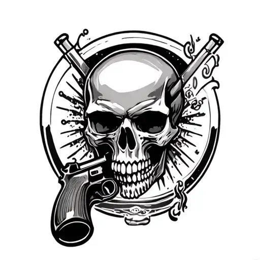Skull With A Gun Shaped Shot Glass Filled